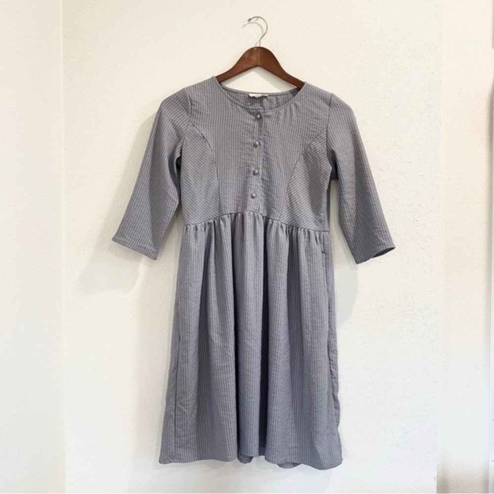 Hidden Alley Chambray Striped Fit and Flare‎ Dress Blue Fabric Buttons